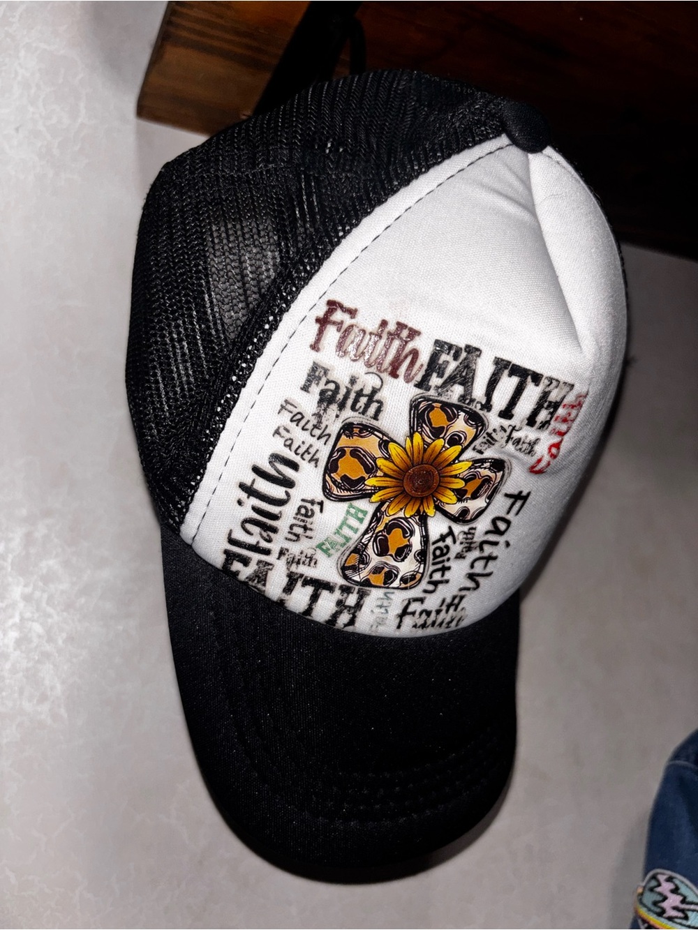 Faith Cross Trucker Hat - Black and White